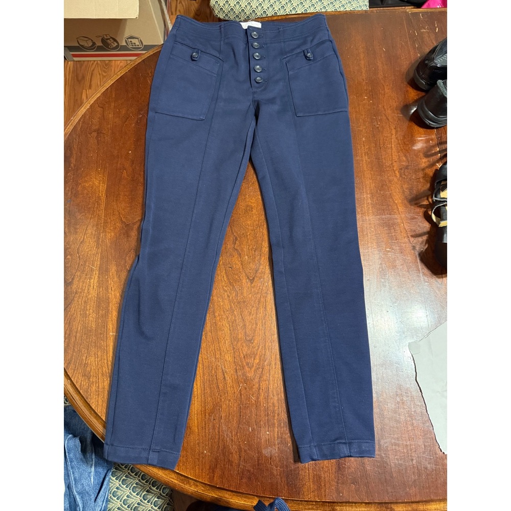 Anthropologie Navy Blue Button Fly Patch Pocket Trousers Slim Leg Pants Size 2